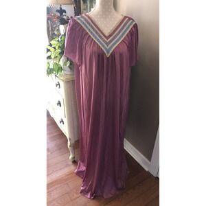 Vtg Henson Knickernick Long Nylon Nightgown Gown Lingerie Mauve Women's Large